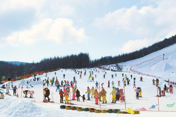 游客在神農架國際滑雪場滑雪。 （湖北日報全媒記者 柯皓 通訊員 張燃 攝）